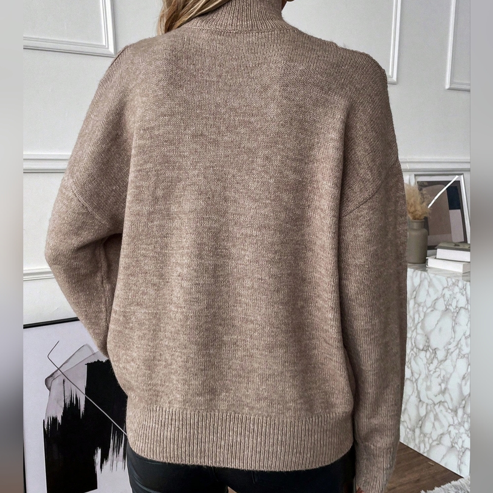 Turtleneck Cold Shoulder 2 In 1 Sweater - Picture 5 of 6